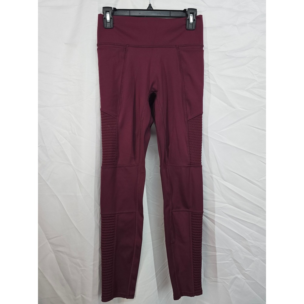 Fabletics Burgundy Moto Ribbed Leggings High Waisted Workout Athleisure Women M